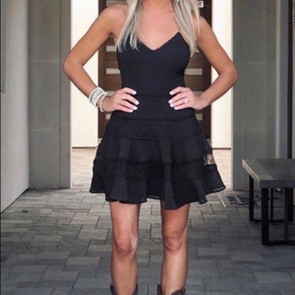 Black mini dress. Fit and flare.
